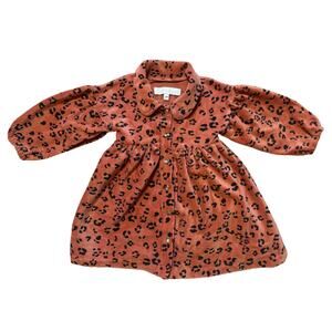 Rz by Rachel Zoe Corduroy Leopard Print Button Up Girls Dress